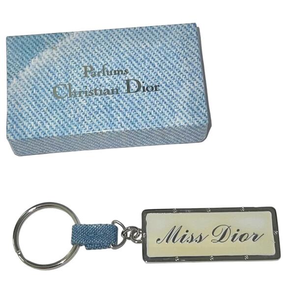 AUTH VTG Christian Dior Miss Dior Nameplate Logo Denim Keychain Key Holder Fob - Picture 2 of 14